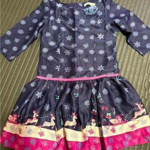 Festive Navy Dress with Reindeer and Snowflakes